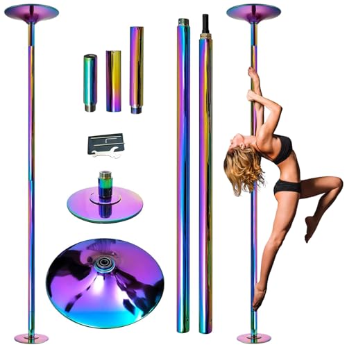 PRIOR FITNESS Pole Dance Stange Tanzstange 45mm von 2,35 bis 2,74 m Höhenverstellbar,2 Modi: drehend/statisch,bis 200 kg belastbar,Verein, Club, Party (Mehrfarbig) von PRIOR FITNESS