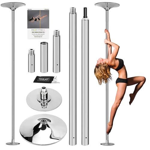 PRIOR FITNESS Pole Dance Tanzstange 45mm von 2,35 bis 2,74 m Höhenverstellbar,2 Modi: drehend/statisch,bis 200 kg belastbar,Verein, Club, Party (Silber) von PRIOR FITNESS