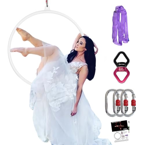 PRIOR FITNESS Premium Aerial Hoop Set-Hochwertig lackierter Aerial Lyra Hoop - Vollständig auf Stärke getesteter 200KG/500LBS Einzelpunkt-Aerial Dance Circus Ring für Yoga, Akrobatik und Gymnastik von PRIOR FITNESS