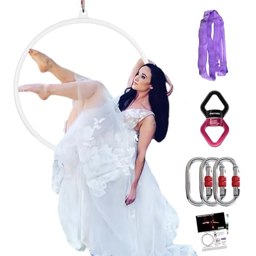 Premium Aerial Hoop Set-Hochwertig lackierter Aerial Lyra Hoop - Vollständig auf Stärke getesteter 200KG/500LBS Einzelpunkt-Aerial Dance Circus Ring für Yoga, Akrobatik und Gymnastik (weiß, 85#25) von PRIOR FITNESS