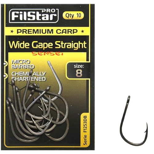 PRO FILSTAR 10 Stück Angelhaken Set Wide Gape Straight N8 - Haken für Karpfenangeln - Karpfen Angeln Zubehör - Pop Up Boilies Karpfenhaken - Carp Fishing Hooks - Angelzubehör Karpfen - Karpfen Rigs von PRO Filstar