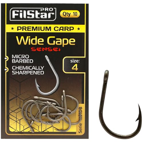 PRO FILSTAR 10 Stück Angelhaken Set mit Wide Gape Größe 4 - Haken für Karpfenangeln - Karpfen Angeln Zubehör - Pop Up Boilies Karpfenhaken - Carp Fishing Hooks - Angelzubehör Karpfen - Karpfen Rigs von PRO Filstar