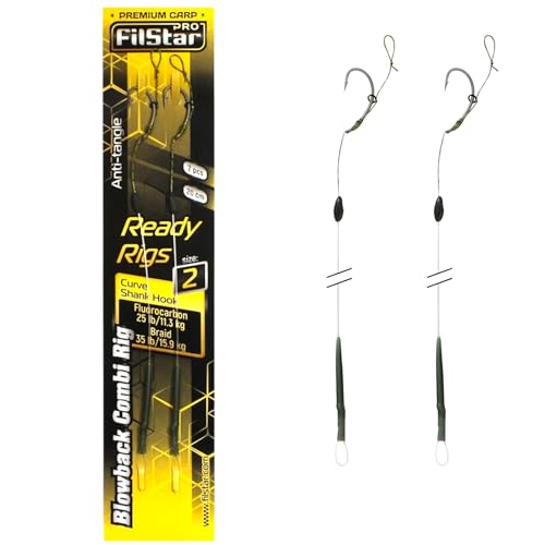 PRO FILSTAR Karpfenangeln Blowback Combi Rig Angelhaken N2, Fluorocarbon Vorfach 11kg, Flechtschnur 15kg - Аnti Тangle Sleeve - Curve Shank Hook - Pop Up Angel Köder - Boilies Haar Rig, Karpfen Angeln von PRO Filstar