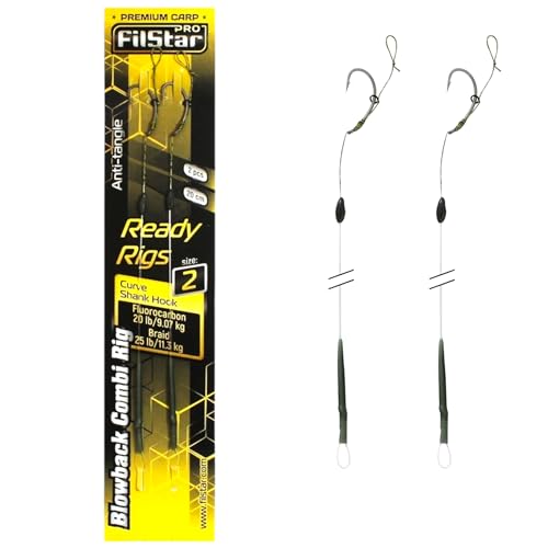 PRO FILSTAR Karpfenangeln Blowback Combi Rig Angelhaken N2, Fluorocarbon Vorfach 9kg, Flechtschnur 11kg - Аnti Тangle Sleeve - Curve Shank Hook - Pop Up Angel Köder - Boilies Haar Rig, Karpfen Angeln von PRO Filstar