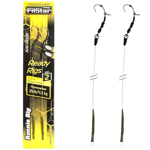 PRO FILSTAR Karpfenangeln Ronnie Rig Angelhaken N2, Fluorocarbon Vorfach 20cm 11kg Аnti Тangle Sleeve - Curve Shank Hook - Pop Up Angel Köder - Boilies Haar Rig - Karpfen Angeln Zubehör - Carp Fishing von PRO Filstar