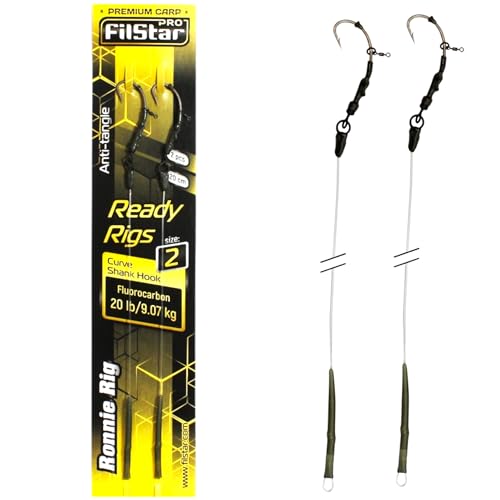 PRO FILSTAR Karpfenangeln Ronnie Rig Angelhaken N2, Fluorocarbon Vorfach 20cm 9kg Аnti Тangle Sleeve - Curve Shank Hook - Pop Up Angel Köder - Boilies Haar Rig - Karpfen Angeln Zubehör - Carp Fishing von PRO Filstar