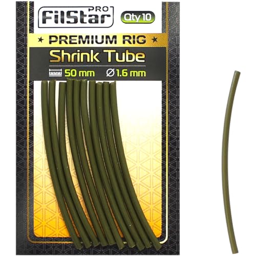 PRO Filstar Angeln Schrumpfschlauch Set 10 x 50 MM, Dia 1.6MM - Anti Tangle Sleeves für Futterkorb - Hülse für Angelhaken mit Vorfach - Carp Fishing Line Aligner - Karpfen Zubehör - Method Feeder von PRO Filstar