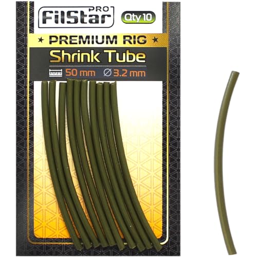 PRO Filstar Angeln Schrumpfschlauch Set 10 x 50 MM, Dia 3.2MM - Anti Tangle Sleeves für Futterkorb - Hülse für Angelhaken mit Vorfach - Carp Fishing Line Aligner - Karpfen Zubehör - Method Feeder von PRO Filstar