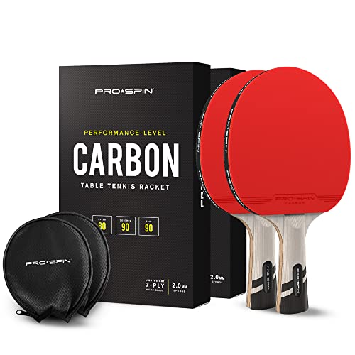 PRO-SPIN Carbon Tischtennisschläger | 7-lagiges Schlägerblatt, Offensiv-Gummi, 2,0-mm-Polster, Hochwertige Schutzhülle | Elite Series (2er-Pack) von PRO SPIN