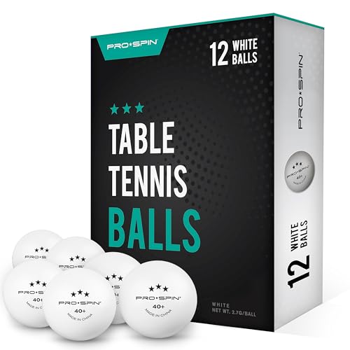 PRO SPIN Tischtennisbälle -Weiße Tischtennisbällen 3 Sterne 40+ (12er-Pack) | Hochwertige ABS-Trainingsbälle | Extrem Robust für Innen- und Außen-Tischtennisplatten, Wettbewerb und Spiel von PRO SPIN
