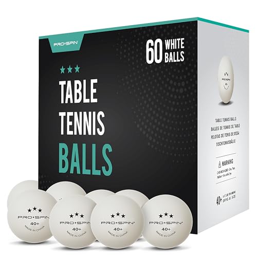 PRO SPIN Tischtennisbälle -Weiße Tischtennisbällen 3 Sterne 40+ (60er-Pack) | Hochwertige ABS-Trainingsbälle | Extrem Robust für Innen- und Außen-Tischtennisplatten, Wettbewerb und Spiel von PRO SPIN