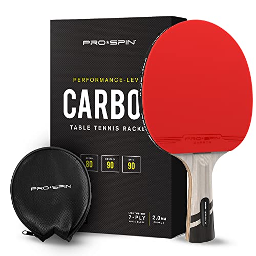 PRO-Spin Carbon Tischtennisschläger | 7-lagiges Schlägerblatt, Offensiv-Gummi, 2,0-mm-Polster, Hochwertige Schutzhülle | Verbessern Sie Ihr Spiel mit dem Elite Series Carbon von PRO SPIN