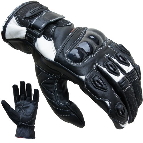 PROANTI Motorradhandschuhe Leder kurz Motorrad Handschuhe weiß - Größe M von PROANTI