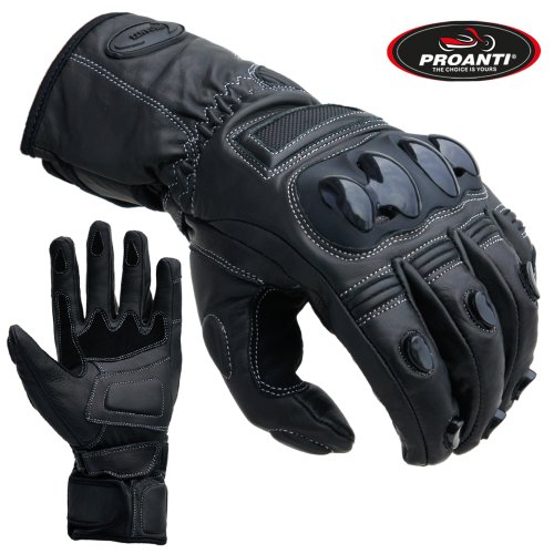 PROANTI Motorradhandschuhe Touring Race Motorrad Leder Handschuhe schwarz (L) von PROANTI
