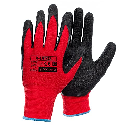 PROCERA X-LATOS Arbeitshandschuhe Herren Latex Handschuhe Damen wasserbeständig säurebeständig beschichtet; schwarz und rot (12, T10) von PROCERA