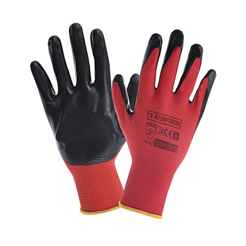 PROCERA X-REDNITRON Arbeitshandschuhe Herren Nitril Handschuhe dehnbar und langlebig Damen beschichtet stretch BIO; schwarz und rot (12, T10) von PROCERA