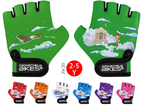 Prometheus Fahrradhandschuhe Kinder 2 3 4 5 Jahre | Fingerlos mit Pad für Jungen und Mädchen Fahrrad Handschuhe Gr. S in Grün Edition 2023 von PROMETHEUS BICYCLES