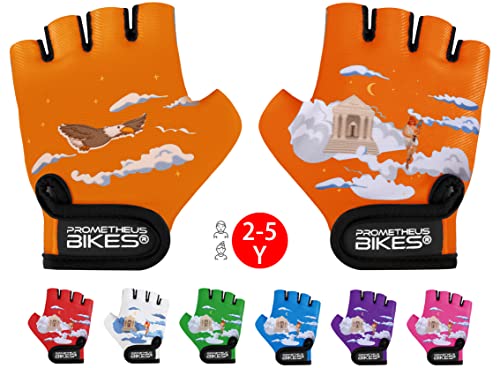 Prometheus Fahrradhandschuhe Kinder 2 3 4 5 Jahre | Fingerlos mit Pad für Jungen und Mädchen Fahrrad Handschuhe Gr. S in Orange Edition 2023 von PROMETHEUS BICYCLES