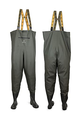 Wathose Hosenträger Prämie Waders verstellbare Hochwasserhose wasserdicht Hose Regenhose Angeln mit Tasche Stiefel Freizeit Watstiefel (45, Olive (Premium)) von Spro