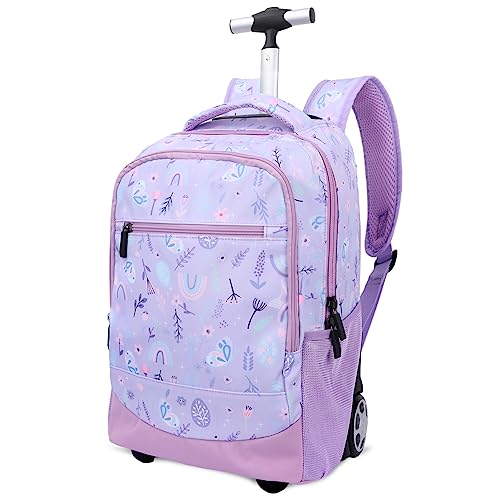 PROTAURI Kinder Trolley Rucksack - 20 Zoll Kindergepäck Rolling Schultasche für Mädchen Jungen Schulranzen mit Rollen für 5-11 Jahre/Lila von PROTAURI