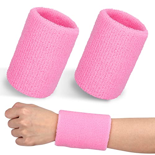 Prousky 2 Stück rosa Baumwoll-Armbänder, 8 x 10 cm, elastische Schweißbänder für Männer und Frauen, saugfähige Schweißbänder für Basketball, Baseball, Fußball, Tennis, Laufsport von PROUSKY
