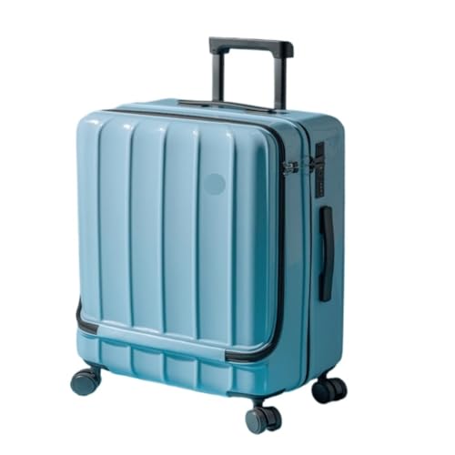 PSUFURV Trolley-Koffer Neuer Koffer mit Frontöffnung, Trolley-Koffer, 18-Zoll-Boarding-Koffer, Studentenkoffer for Männer und Frauen, Schließfach Reisekoffer (Color : Blue, Size : 20in) von PSUFURV