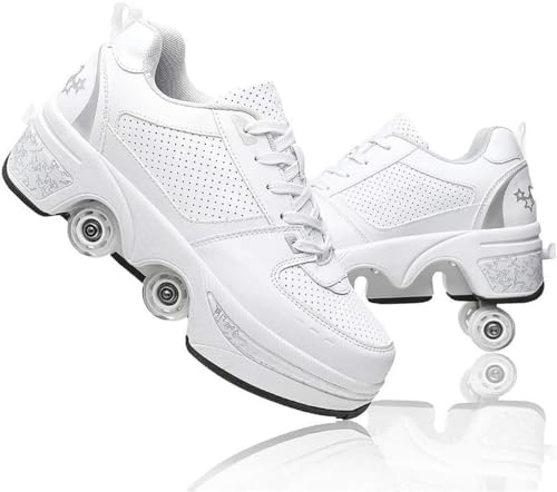 Inline Skate, 2-in-1-Mehrzweckschuhe, verstellbare Schuhe mit Rädern, Quad-Rollschuh Stiefel-A||32 EU von PTLYE
