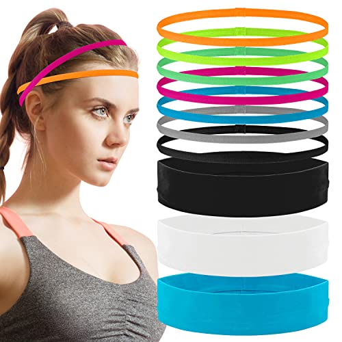 7 Stück Sport Stirnbänder + 3 Stück Thick Non Slip Elastic Sports Headbands, PTN 10 Sports Headbands Slim Elastic Headbands Non Slip Headband, Für Männer und Frauen, Laufen, Fußball, Yoga von PTN