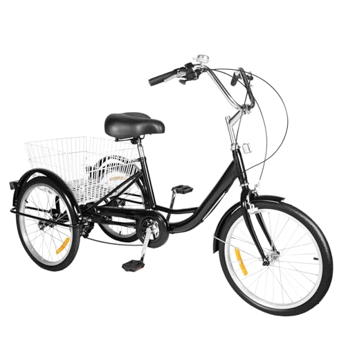 PUDLOR Dreirad für Erwachsene, 20 Zoll mit Einkaufskorb und Rückenlehne, faltbares Seniorendreirad, geeignet für Freizeit im Freien, Einkaufen, Picknick, Reisen Dreirad Cargo Bike Single Speed von PUDLOR
