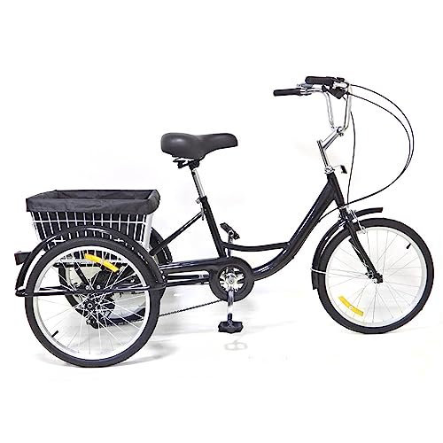 PUDLOR Dreirad für Erwachsene, 8-Gang-Fahrrad aus Kohlenstoffstahl mit klappbarem Einkaufskorb, stabil und sicher für Einkäufe und Übungen im Freien, Senioren-Lastenfahrrad für Erwachsene und Senioren von PUDLOR