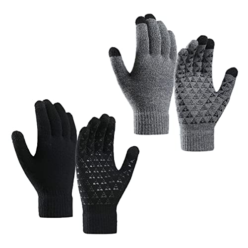 PUERHUACI Handschuhe,Strickhandschuhe,2 Paar Fahrradhandschuhe Herren, Handschuhe Fahrrad Herren Strick Warme Handschuhe,Leichte Atmungsaktive Winter Outdoor Handschuhe von PUERHUACI