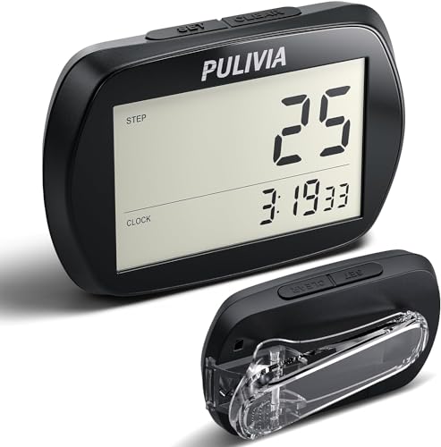 PULIVIA Pedometer 3D Step Counter with 12/24-Hour Clock for Walking, Accurate Step Counter Pedometer with Clip and Lanyard, Simple Pedometer for Elder Kids Men Women von PULIVIA