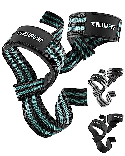 PULLUP & DIP Zughilfen fürs Krafttraining, gepolsterte Gewichtheber-Schlaufen, Handgelenk-Gurte, Zugschlaufen für Weightlifting, Bodybuilding, Latzug, Kreuzheben, Lifting Straps (1 Paar) (Cyan) von PULLUP & DIP