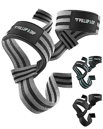 PULLUP & DIP Zughilfen fürs Krafttraining, gepolsterte Gewichtheber-Schlaufen, Handgelenk-Gurte, Zugschlaufen für Weightlifting, Bodybuilding, Latzug, Kreuzheben, Lifting Straps (1 Paar) (Grau) von PULLUP & DIP