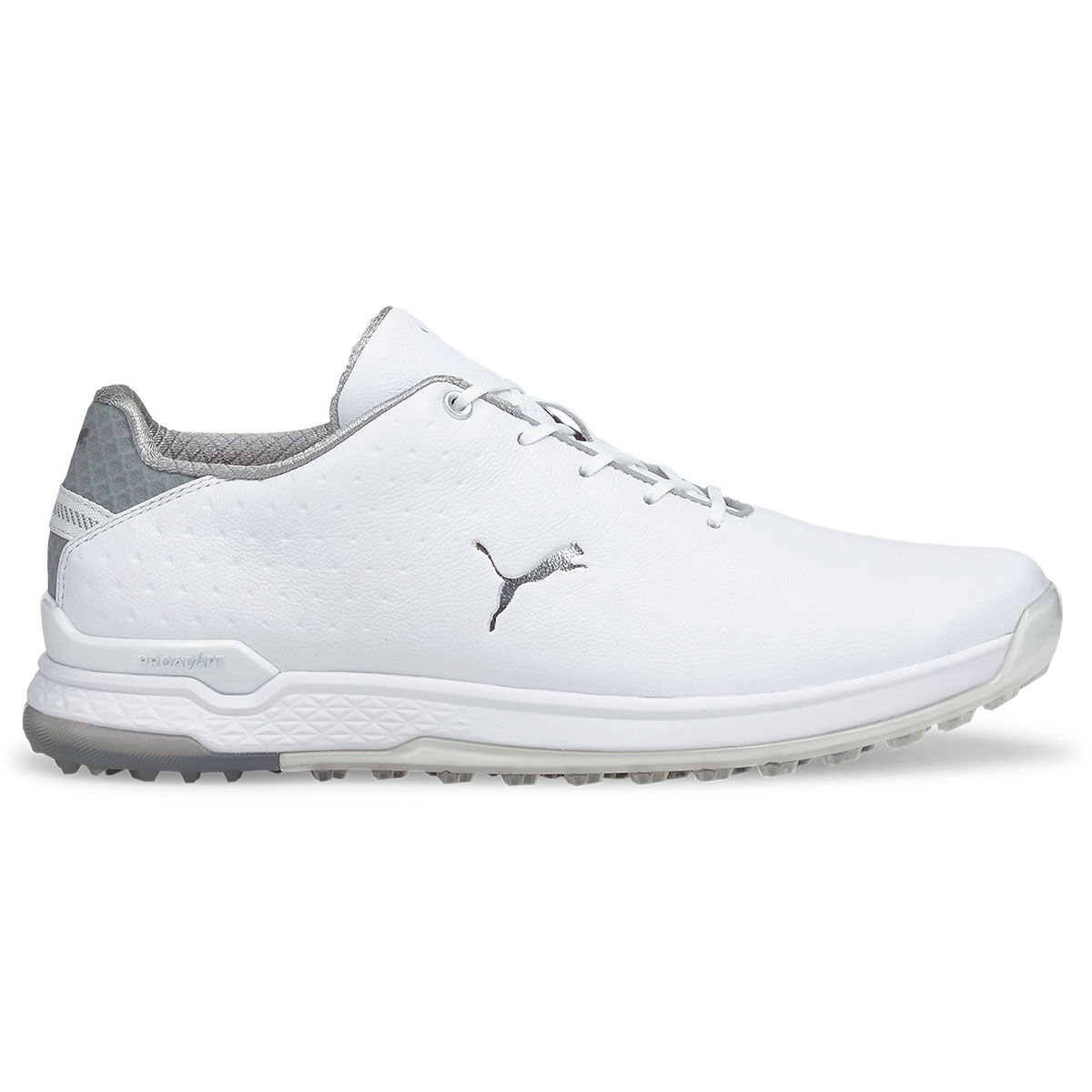PUMA Men's PROADAPT ALPHACAT Leather Waterproof Spikeless Golf Shoes, Mens, White/silver, 7 | American Golf von PUMA