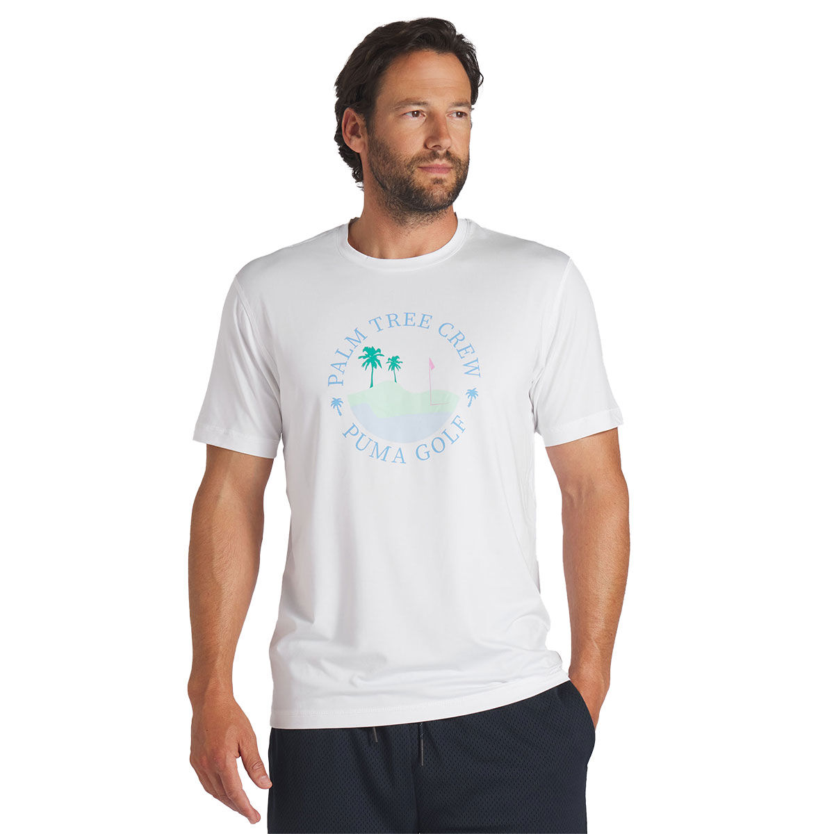 PUMA Men's Palm Tree Crew Island Golf T-Shirt, Mens, White, Large | American Golf von PUMA Golf