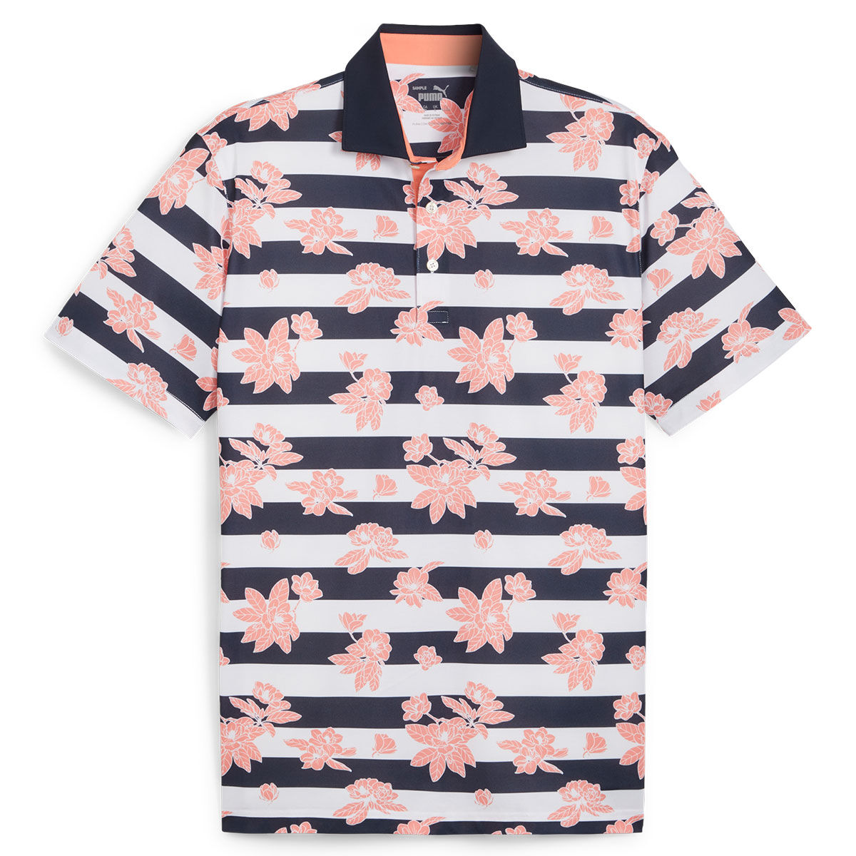 PUMA Men's Pique Garden Golf Polo Shirt, Mens, Deep navy/melon punch, Medium | American Golf von PUMA Golf