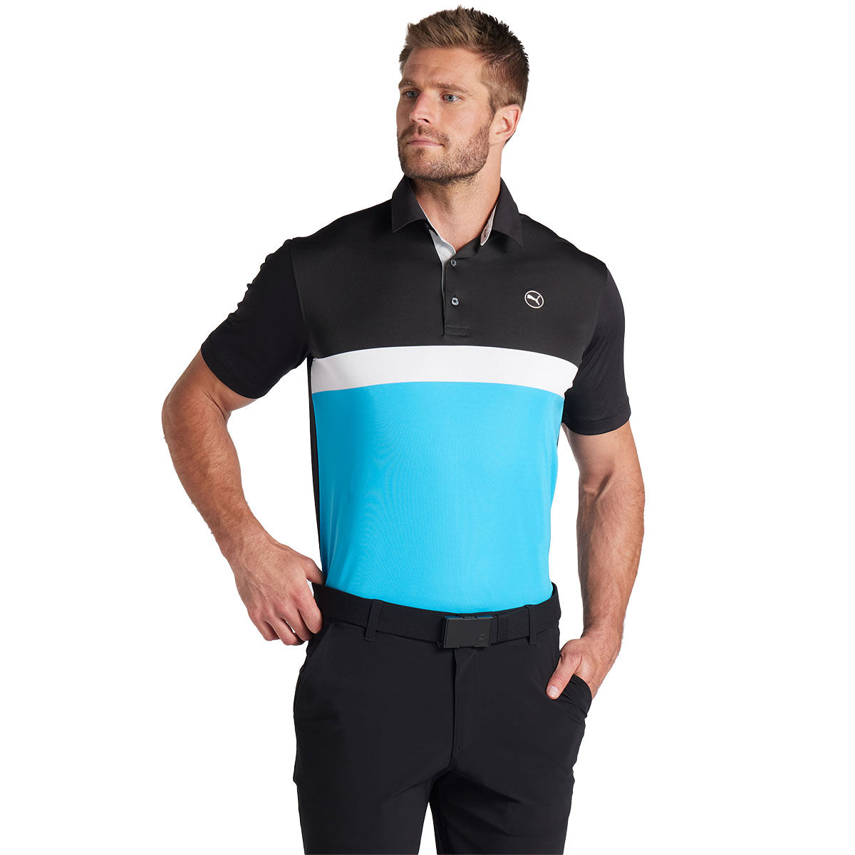 PUMA Men's Pure Colourblock Golf Polo Shirt, Mens, Black/aqua, Small | American Golf von PUMA Golf