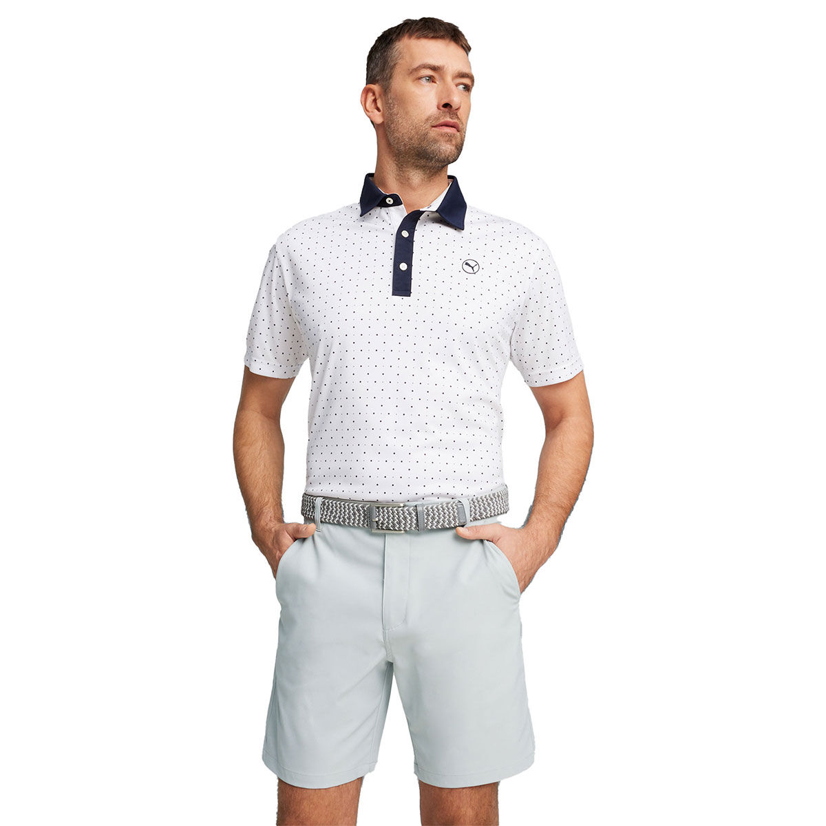 PUMA Men's Pure Geo Golf Polo Shirt, Mens, White glow/deep navy, Large | American Golf von PUMA Golf