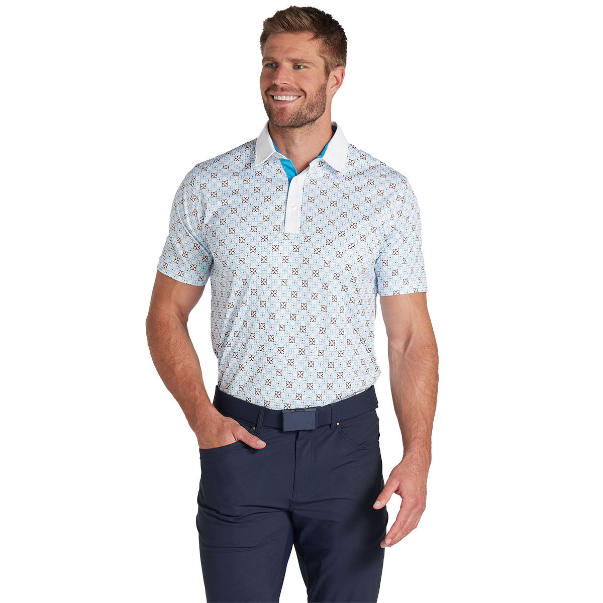 PUMA Men's Pure Monogram Golf Polo Shirt, Mens, White/aqua, Small | American Golf von PUMA Golf