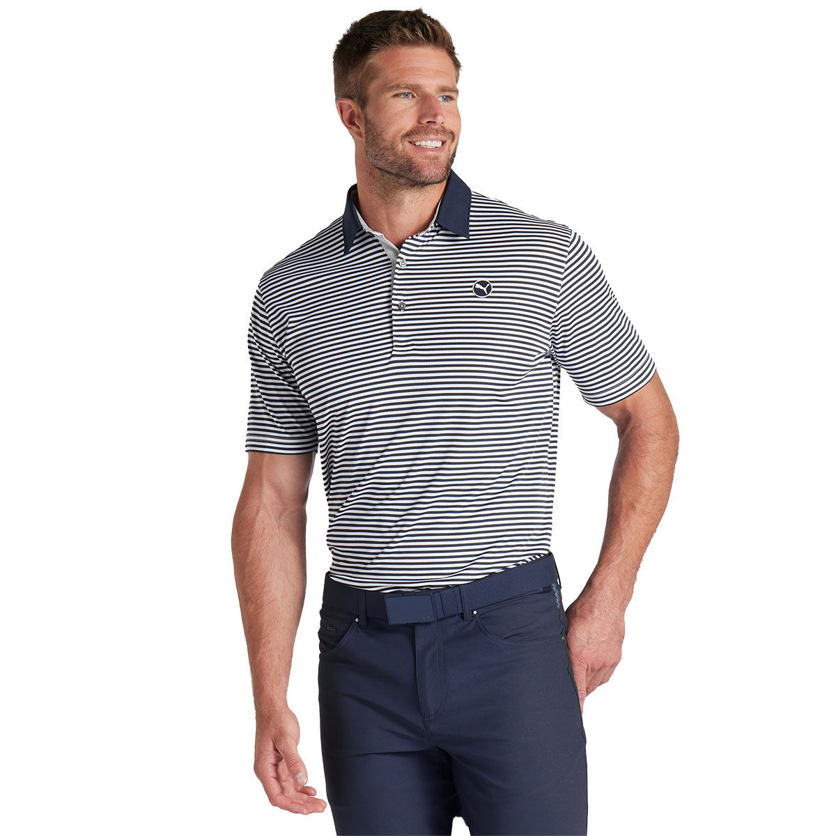 PUMA Men's Pure Stripe Golf Polo Shirt, Mens, Deep navy/white glow, Large | American Golf von PUMA Golf