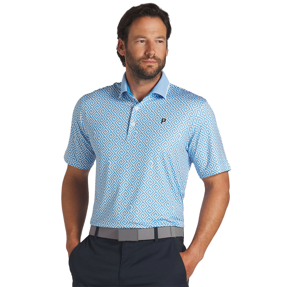 PUMA Men's X Palm Tree Crew Resort Golf Polo Shirt, Mens, Regal blue/white glow, Small | American Golf von PUMA Golf