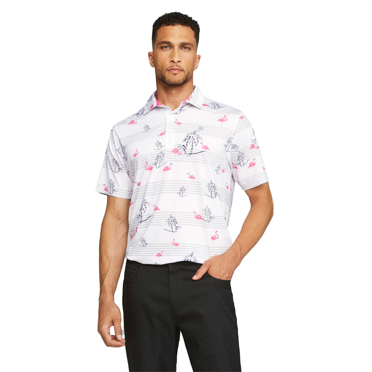 PUMA Men's x PTC Print Golf Polo Shirt, Mens, White/pink, Small | American Golf von PUMA Golf
