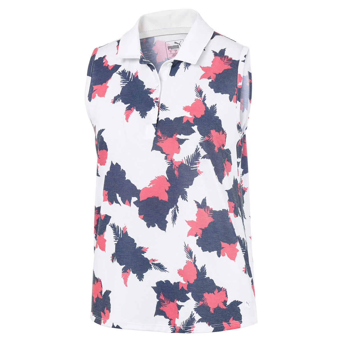Puma Golf Womens White, Blue And Pink Comfortable Floral Print Sleeveless Golf Polo Shirt | American Golf, XS von PUMA Golf