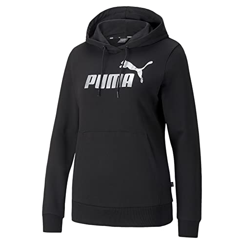 PUMA Damen ESS+ Metallic Logo Hoodie Tr Sweatshirt, schwarz, XL von PUMA