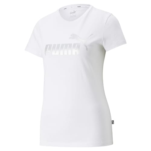 PUMA Damen ESS+ Metallic Logo Tee T-Shirt, Weiß, M von PUMA