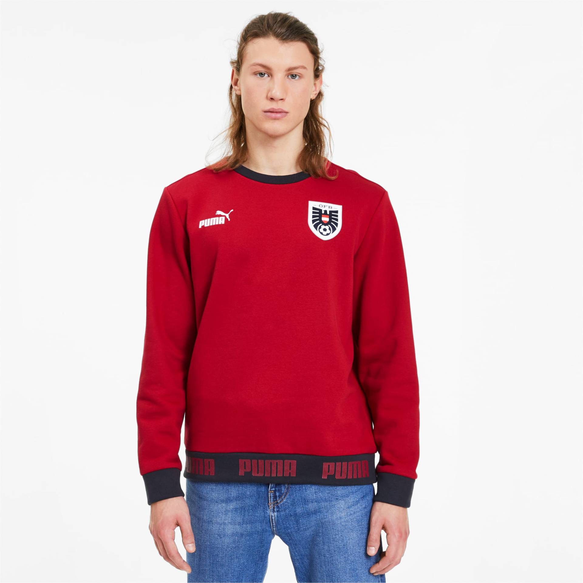 PUMA Österreich Football Culture Herren Sweatshirt | Mit Aucun | Rot/Weiß | Größe: M von PUMA