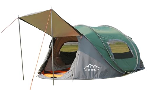 Pop-Up-Zelt für 4 Personen für Camping, wasserdicht, einfacher Aufbau in 10 Sekunden, sofortiges Familienzelt, 210D Oxford-Stoffmaterial, inklusive vormontierter Stangen (Dunkelgrün) von PUSCRIENO