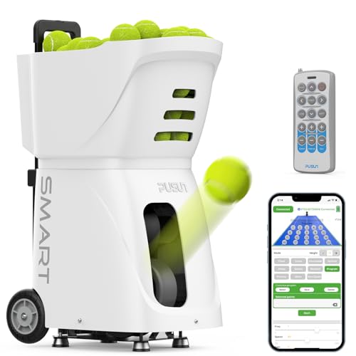 PUSUN PT-SMART Tennisballmaschine - Profi Ballwerfer mit APP-Steuerung (App für Apple Watch), 20 Landepunkte & 12 Modi, Smart Tennis Trainer für alle Spielniveaus (4-6 Std. Laufzeit) (Weiß) von PUSUN