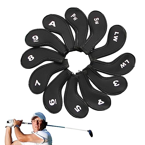 Golfschlägerhüllen | Golfschlägerkopfhüllen mit Reißverschluss für Hölzer | 12-teiliges Universal-Golfschläger-Abdeckungsset mit Nummern-/Buchstabendruck, passend für die meisten Eisen Pw tools von PW TOOLS